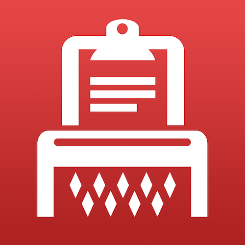 Clipboard shredder app icon, depicting a shredder shredding a clipboard